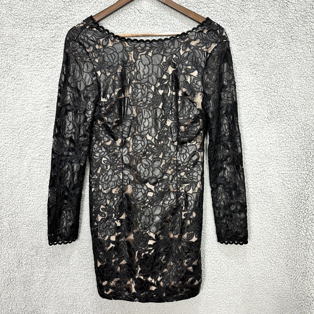 Endless Rose Black Long Sleeve Floral Lace Bodycon Pencil Dress Women Small Glam